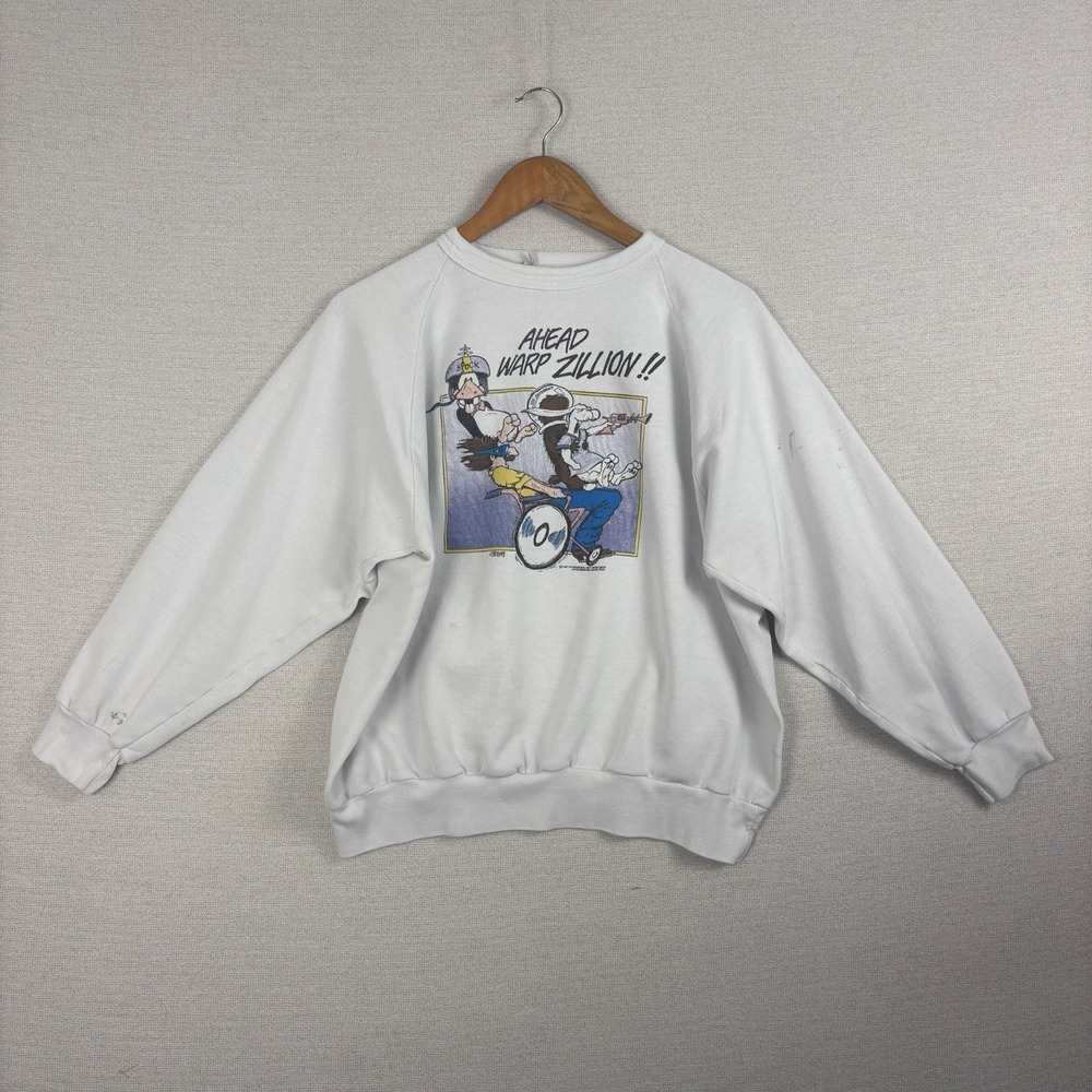 Vtg 80s Washington Post Sweatshirt Womens M White Crewneck Graphic Art Cartoon
